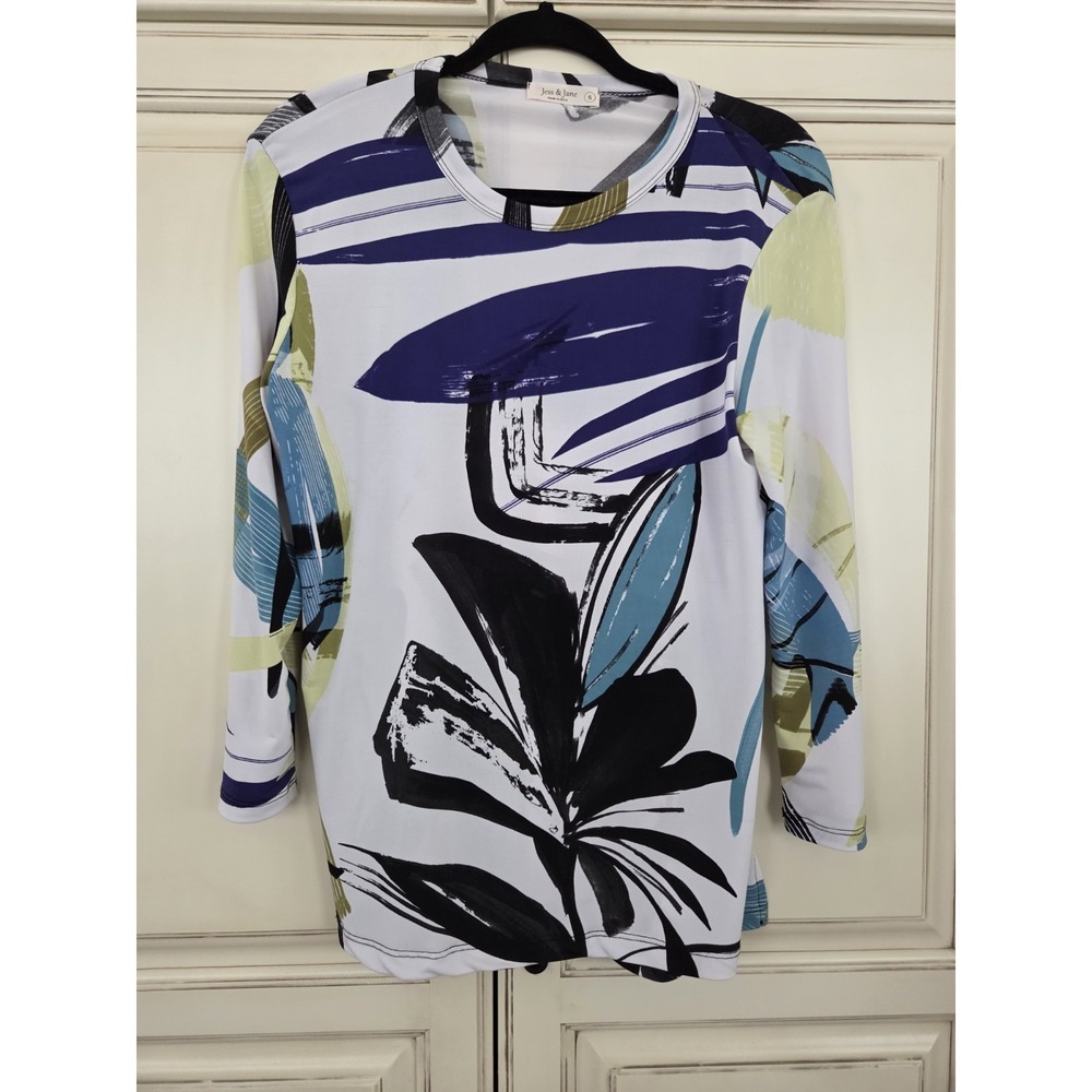 Jess & Jane Floral Abstract Top Women's Small Classy Artsy‎ Modern